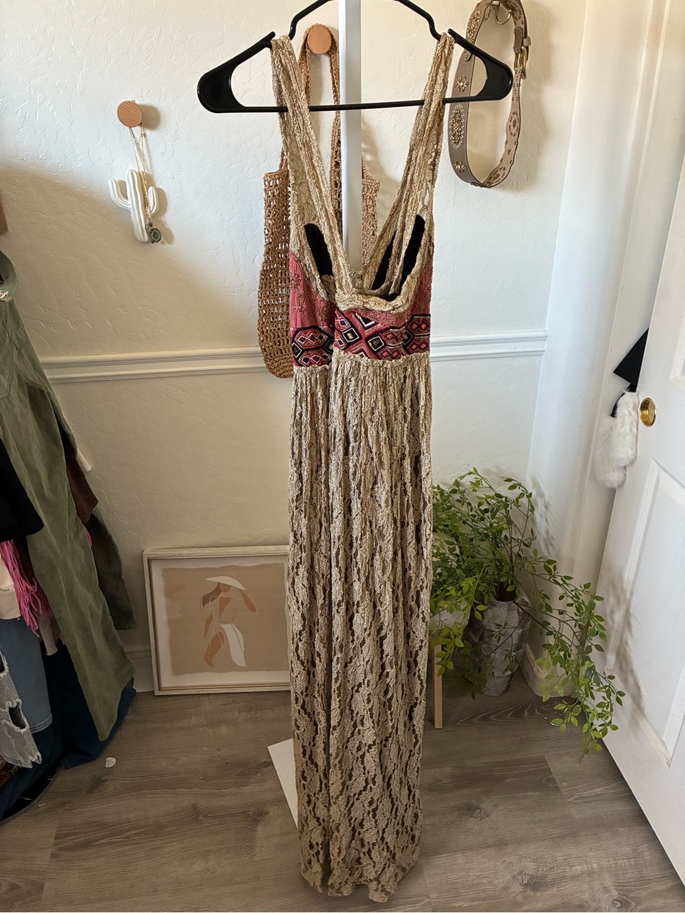 $420 FREE PEOPLE Sz 6 CRUSHED GOLD PARTY EMBELLISHED DRESS BLACKENED GOLD Boho - Picture 8 of 9
